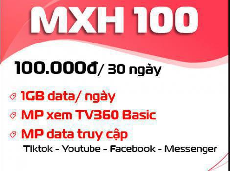 MXH100 Viettel gói cước mạng xã hội ưu đãi khủng 1 tháng