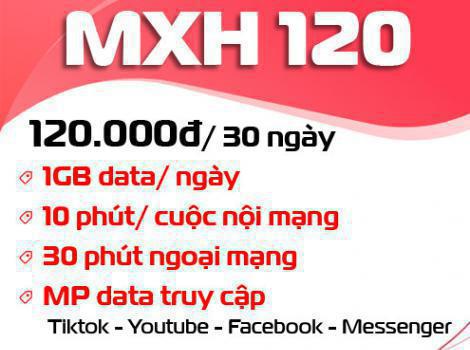 MXH120 Viettel lướt mạng thả ga với 30Gb data tốc độ cao miễn phí cước thoại