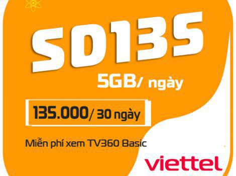 Gói cước SD135 Viettel ưu đãi data thả ga chỉ với 4.5k/ ngày