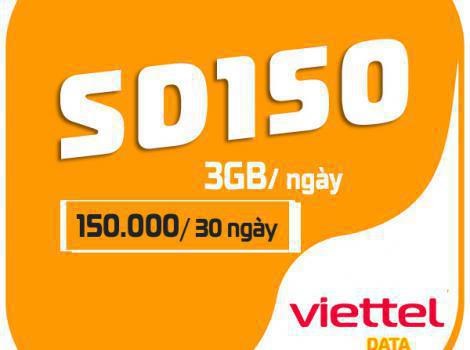 SD150 Viettel chỉ với 5k/ ngày nhận ngay 90Gb data tốc độ cao truy cập suốt cả tháng