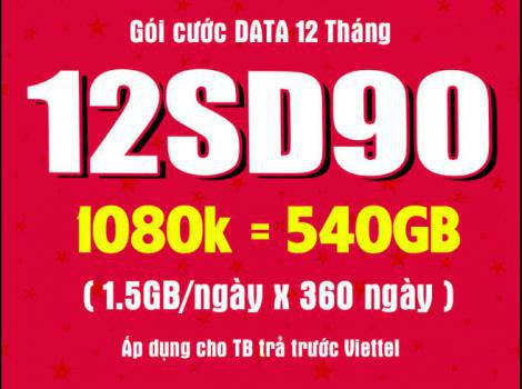 Gói cước 12SD90 Viettel ưu đãi thả ga chỉ với 3k/ ngày