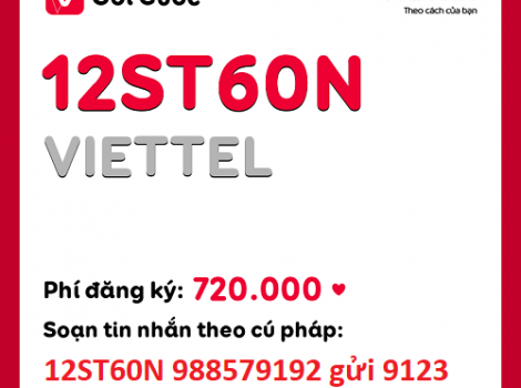 Gói cước 12ST60N Viettel ưu đãi 720Gb/ 12 tháng với 60k/tháng