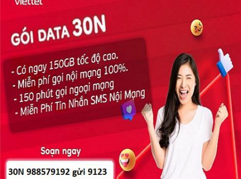 30N Viettel (30 ngày) - 150Gb data + miễn phí cước gọi nội, ngoại mạng