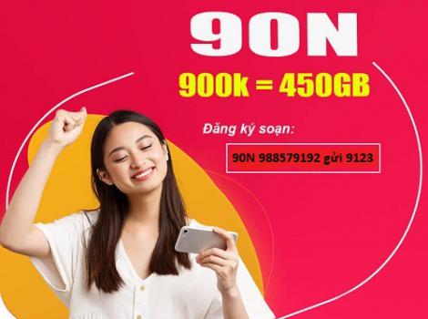Gói cước 90N Viettel 450Gb data 4G + Free cước nội mạng dưới 20p + 450p gọi ngoại mạng/ 90 ngày