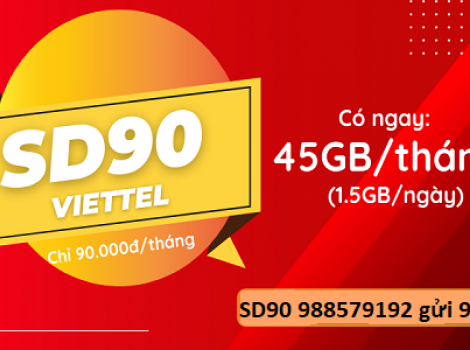 Gói 4G Viettel tháng cước phí 90K 45Gb data tốc độ cao