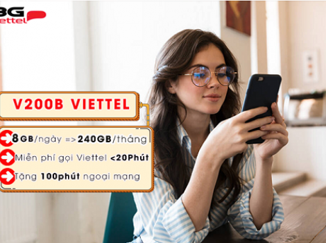 Gói 4G Viettel tháng cước phí 200k/ tháng 240Gb + free phút gọi