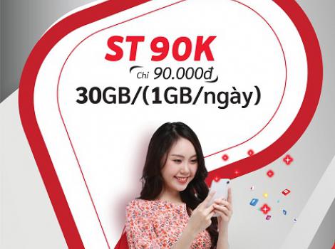 Gói Cước ST90K Viettel 90K 1 Tháng: 30GB Data trong 30 Ngày