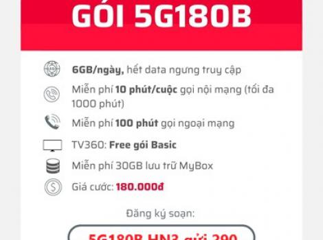 Gói cước 5G180B Viettel – 180 GB data, Free Gọi Thoại