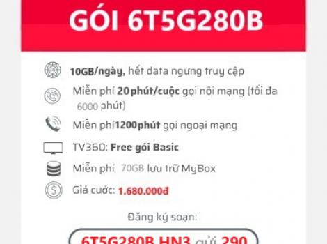 Gói 6T5G280B Viettel: 1800GB 5G, miễn phí gọi 6000 phút, Giá sốc!