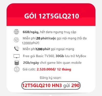 gói cước 12T5GLQ210 Viettel