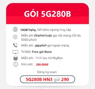 gói cước 5G280B Viettel