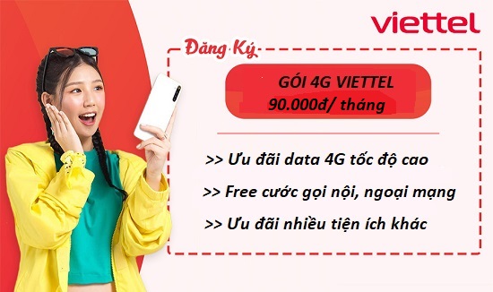 Gói 4G Viettel data tốc độ cao chỉ 90k/ tháng