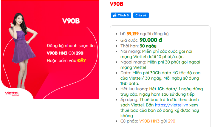 V90B Viettel chỉ với 90k/tháng