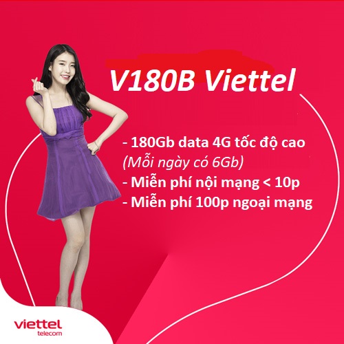 Gói 4G Viettel tháng cước phí 180k 