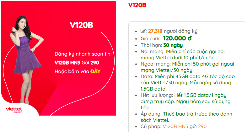 Gói cước V120B Viettel