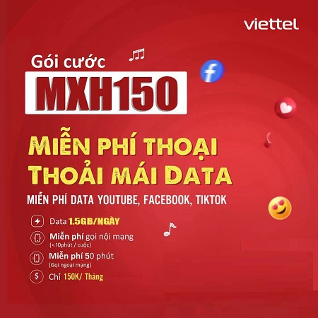 Gói cước MXH Viettel nhận data hấp dẫn truy cập mạng xã hội không giới hạn 150.000đ/ tháng