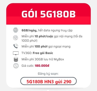 gói cước 5G180B Viettel