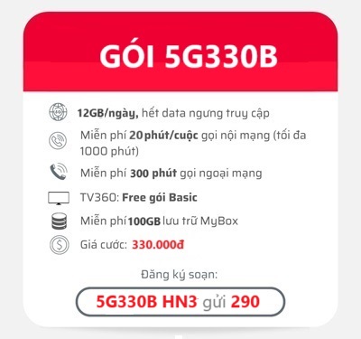 gói cước 5G330B Viettel