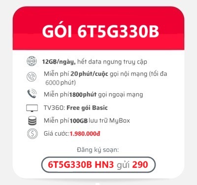 gói cước 6T5G330B Viettel