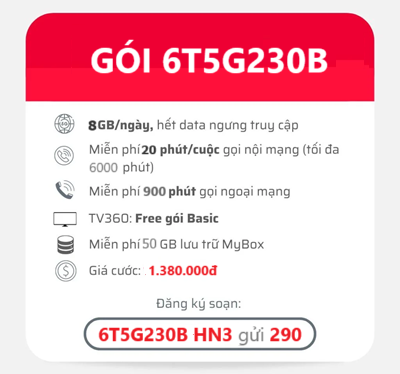 gói cước 6T5G230B Viettel