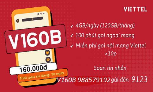 Gói 4G Viettel tháng cước phí 160k