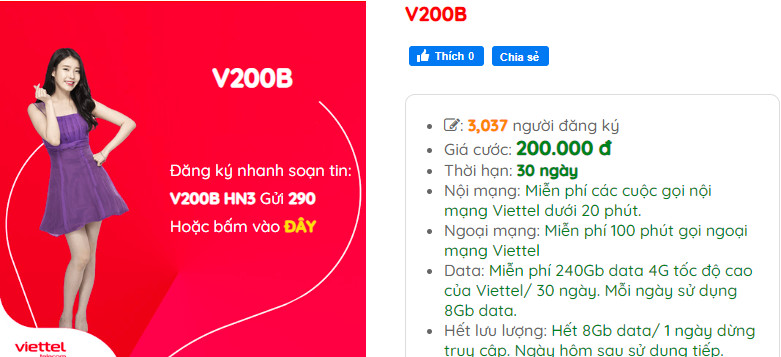 Gói cước V200B Viettel
