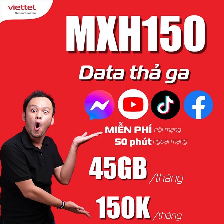 Gói cước đa chu kỳ Free data Tiktok, Facebook, Youtube và ưu đãi gọi nội ngoại mạng cước phí 150K
