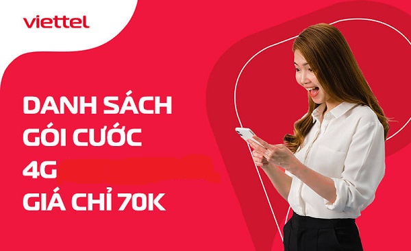 Danh sách gói 4G Viettel giá rẻ cước phí 70k/ tháng