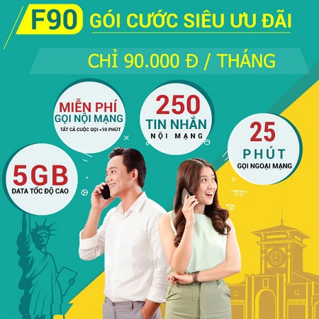 Miễn phí gọi thoại ưu đãi data tốc độ cao cước phí chỉ 90k/ tháng với gói F90 Viettel