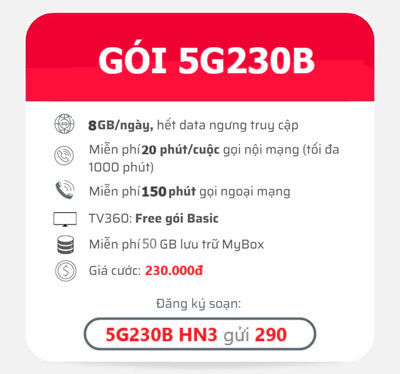 gói cước 5G230B Viettel
