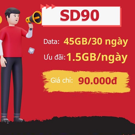 Vui tết với gói cước SD90 không lo hết data ưu đãi 45Gb data tốc độ cao