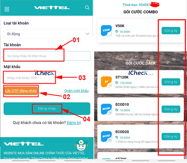 Tra cứu gói cước Viettel