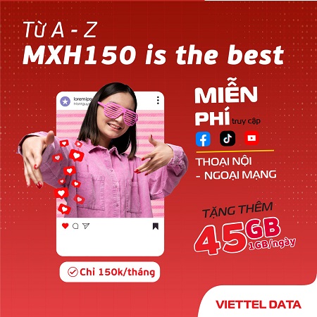 Gói MXH Viettel 150K lướt mạng xã hội không giới hạn data