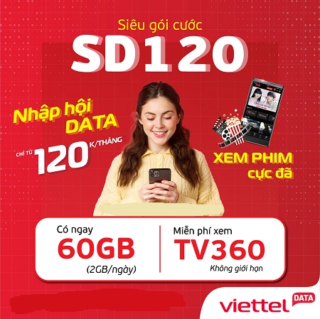 Gói 4G Viettel siêu data cước phí 120k/ tháng mới nhất