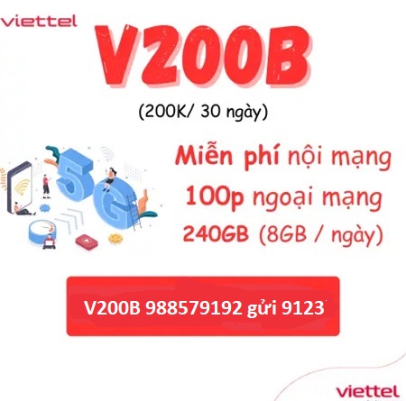Gói cước Viettel siêu data 240Gb 200k/ tháng Free cước nội, ngoại mạng
