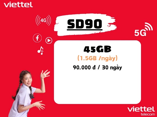 Đăng ký gói cước SD90 nhận ngay ưu đãi 45Gb chỉ 90k 1 tháng