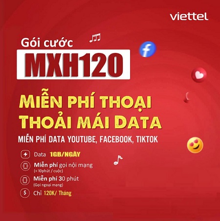 Gói cước đa chu kỳ Free data Tiktok, Facebook, Youtube và ưu đãi gọi nội ngoại mạng cước phí 120K